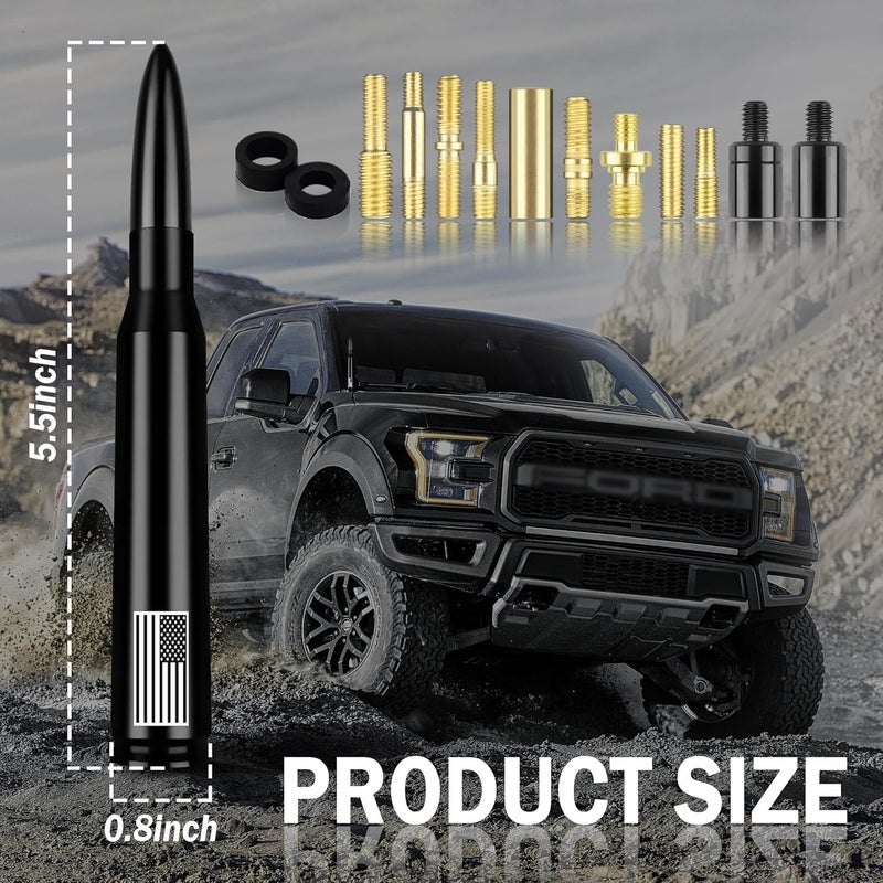 Junecarp American Flag Car Bullet Antenna,Truck Exterior Decoration Accessories[New Upgrade Flag Design] Car Antenna Replacement for Car SUV Truck Most Auto Cars Antenna Accessories (Black) - Image 2